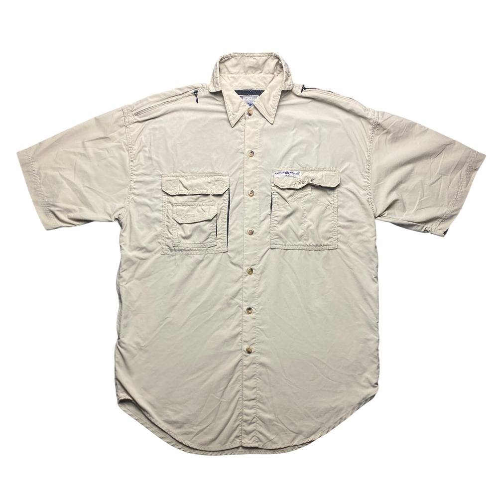 Hook & Tackle Shirt Mens XL Short Sleeve Fishing Khaki‎ Performance Vented Air/X